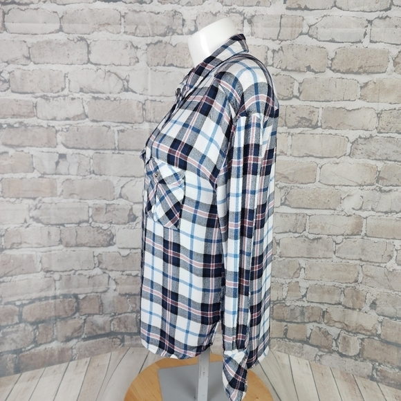 Rails x Free People Button  Front Plaid Shirt Rayon White Blues Pink Size XS - Picture 14 of 16
